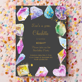 Födelsedag Gem Party Crystals Girl's water color Inbjudningar