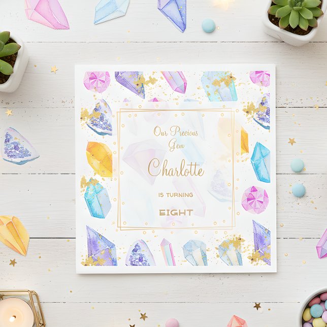 Födelsedag Gem Party Crystals Girl's water color Pappersservett (Skapare uppladdad)