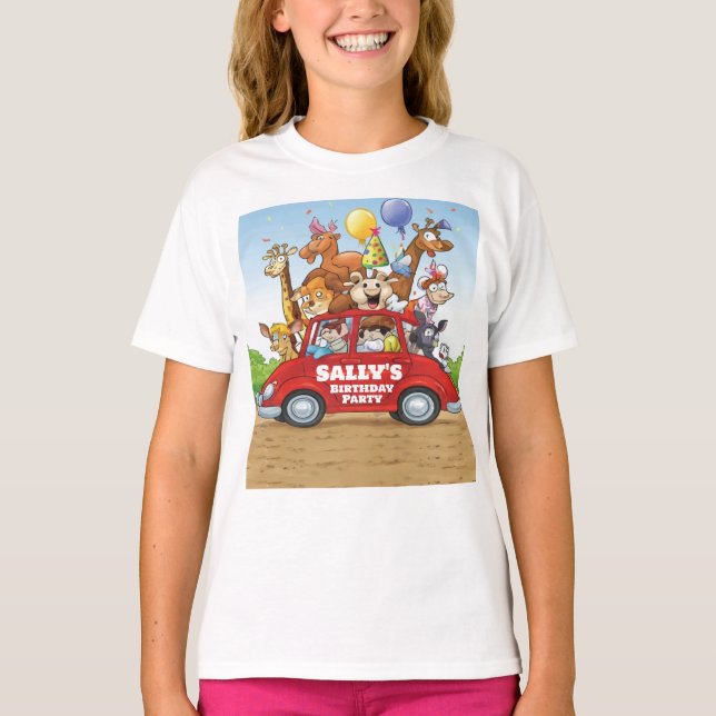 Födelsedag Gift Animal Party Car Ride Birthday T Shirt (Framsida)