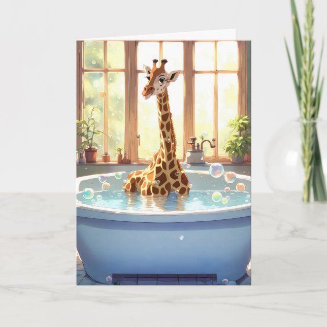 Födelsedag Giraffe i bubelbath Kort (Framsida)