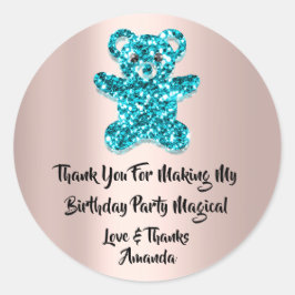 Födelsedag Glitter Blue Spark Glitter Bear Runt Klistermärke