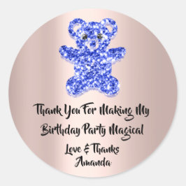 Födelsedag Glitter Blue Spark Glitter Bear Runt Klistermärke