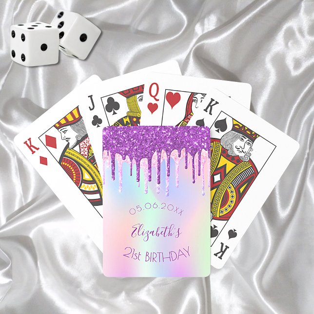 Födelsedag glitter dropp lila holografiskt monogra casinokort (Skapare uppladdad)