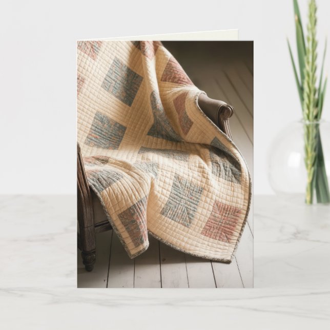 Födelsedag Gold Quilt på en armstol Kort (Framsida)