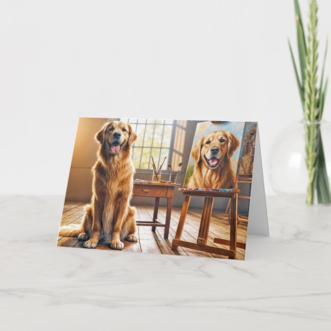 Födelsedag Golden Retrieve Canvas Artwork Kort (Framsida)