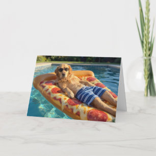 Födelsedag Golden Retriever flyter i poolen Kort
