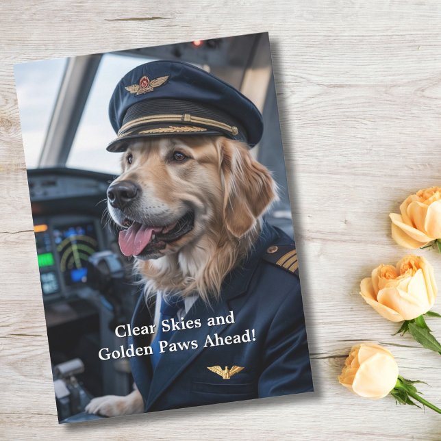 Födelsedag Golden Retriever Hund Pilot Rolig Kort (Skapare uppladdad)