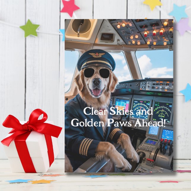 Födelsedag Golden Retriever Hund Pilot Rolig  Kort (Skapare uppladdad)