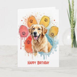 Födelsedag Golden Retriever i en tåavtrycksdesign Kort