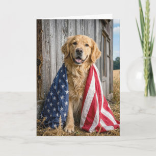 Födelsedag Golden Retriever med amerikansk flagga Kort
