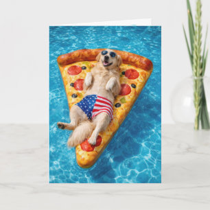 Födelsedag Golden Retriever på en pizza luftmadras Kort