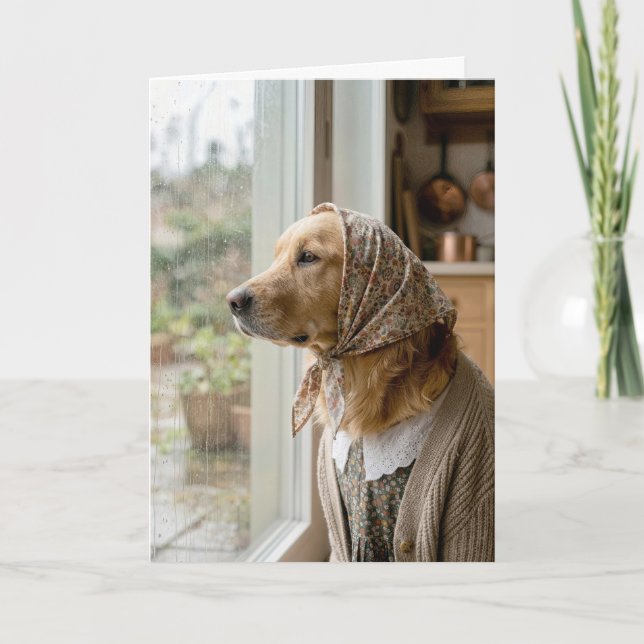 Födelsedag Golden Retriever stirrar på regnet Kort (Framsida)