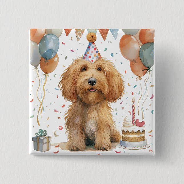 Födelsedag Goldendoodle Hund Knapp (Framsida)