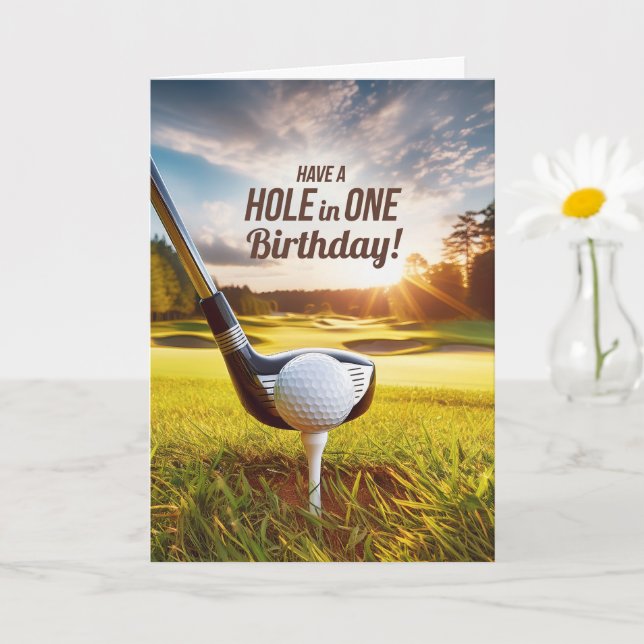Födelsedag Golfer Tema Morgon Golfbana med Puns Kort (Liten växt)