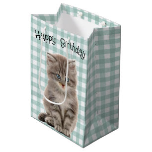 Födelsedag Grå Kattunge På Gingham