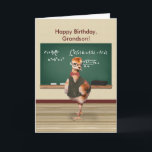 Födelsedag, Grandson, Baby Bird, Anpassade Kort<br><div class="desc">En sandbergskorpa i baby är klädd som fysiklärare. I denna humoristiska bild på ett födelsedagskort för en barnson har fågeln glasögon, en bukslips och en brun väst som är kompletterad med en vakthållningskedja för guld ge utseendet på en mycket seriös lärare eller student. Han står framför en grönt-krita fylld med...</div>