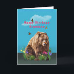Födelsedag, Grandson, Bear och Butterflies Kort<br><div class="desc">Den här fantasi-bilden visar en björn sitta bland några färgstarka blommor medan en mullig fjärilsfluga på hans näsa.  Det gör ett färgstarkt födelsedag. Anpassa genom att lägga till att ändra den inre versen till kostym efter dina behov.  Blommorna är av konstnären Dana ConEdit,  Digital Srap Design.</div>