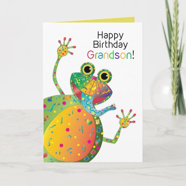 Födelsedag, Grandson, Frog, Kaleidoscope-samling Kort (Framsida)