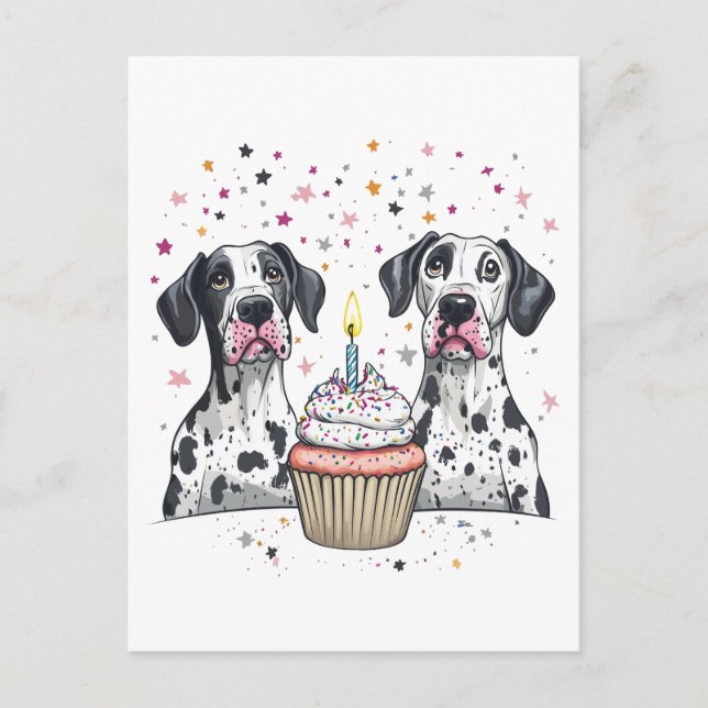 Födelsedag Great Dane Hundar Cupcake Vykort (Framsida)