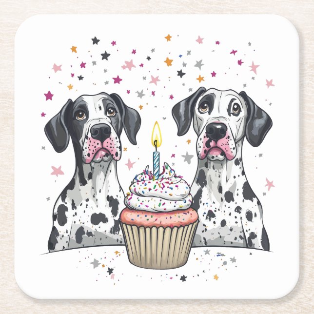 Födelsedag Great dane Hundar Cuptårta Underlägg Papper Kvadrat (Framsidan)