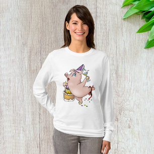 Födelsedag Gris Partying Womens Long-Sleeve T Shirt
