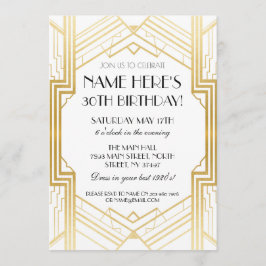 Födelsedag Guld Art Deco Inbjudan Gatsby Party