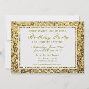 Födelsedag Guld Confetti Glitter Bling Inbjudningar