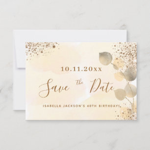 Födelsedag guld eucalyptus glitter spara datumet meddelande