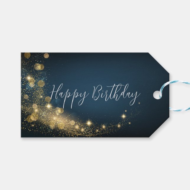 Födelsedag guld midnattsblått mousserande guld shi presentetikett (Framsidan (Horisontell))