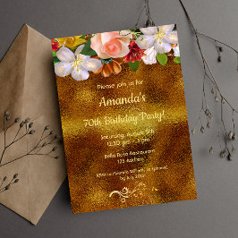 Födelsedag guld vita blommigtar elegant inbjudningar