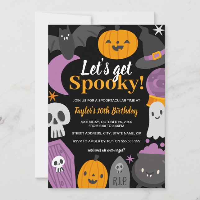 Födelsedag Halloween Låt oss få en skräckfest  Inbjudningar (Framsida)