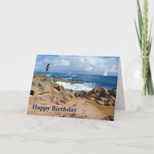 Födelsedag, havsfåglar vid havet kort
