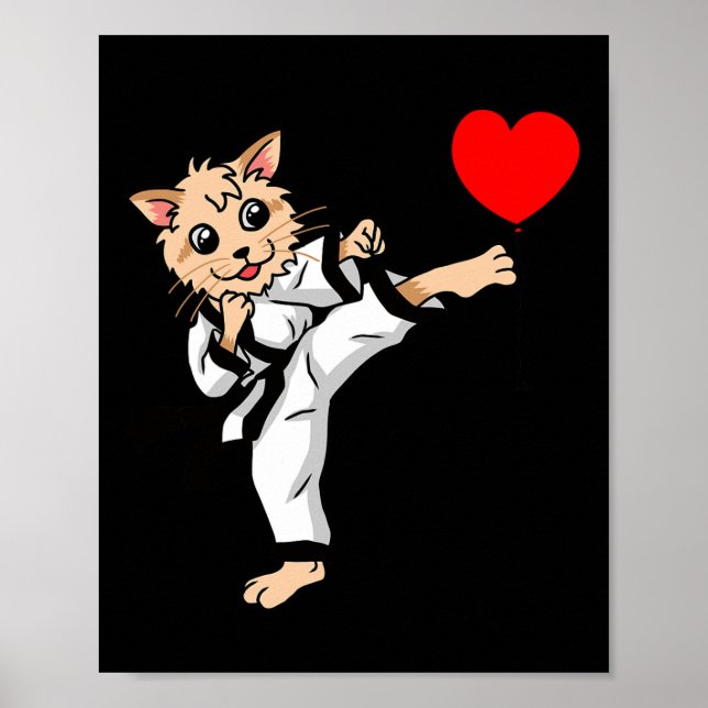 Födelsedag Heart Birthday Greetings Cat Karate Jud Poster (Framsidan)