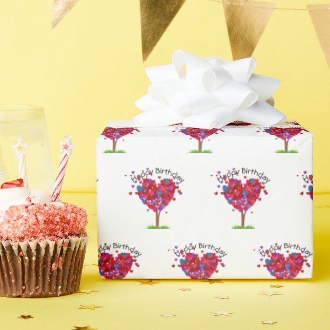 Födelsedag Heart Träd On White Presentpapper (Födelsedagsfest)