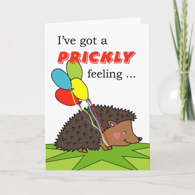Födelsedag, Hedgehog med ballonger, prickig känsla Kort (Framsida)