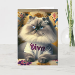 Födelsedag Himalayan Diva Cat På en stol Kort
