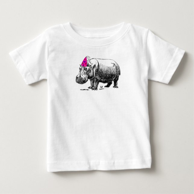 Födelsedag Hippo i Party Hat Tee (Framsida)