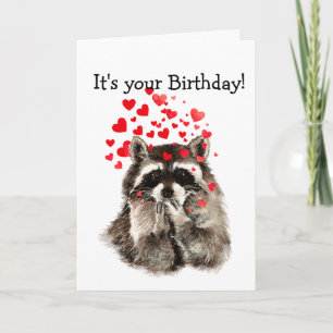 Födelsedag Humor Cute Raccoon Kärlek Hearts Kort