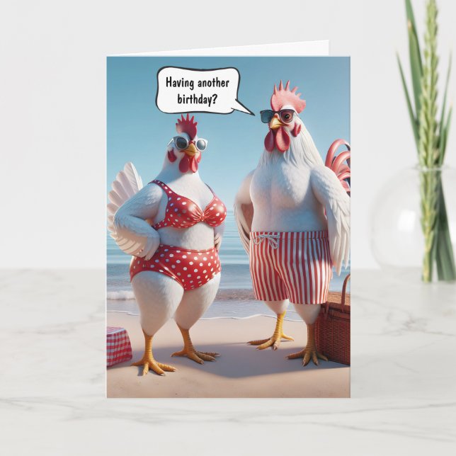 Födelsedag Humor kycklingar på stranden Kort (Framsida)