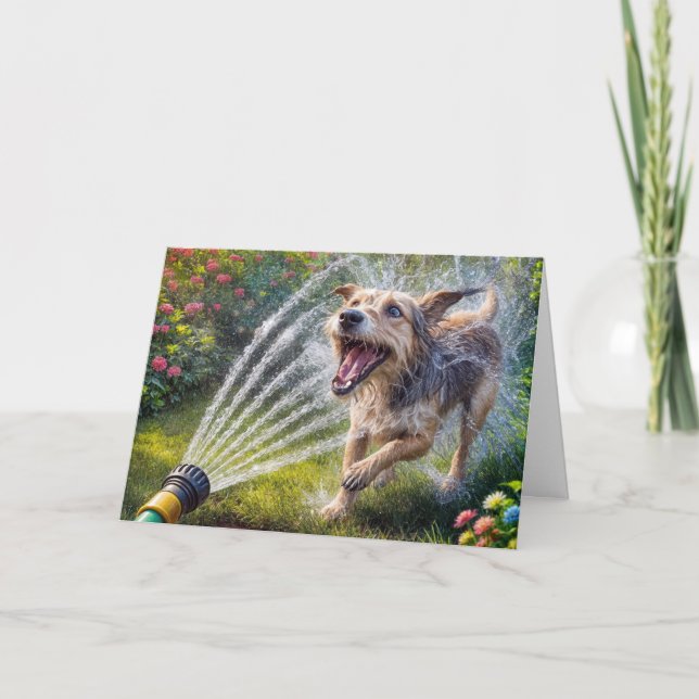 Födelsedag Hund i Vatten spray från Hose Kort (Framsida)