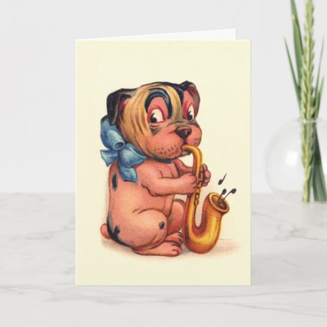 Födelsedag Hund med saxofon Kort (Framsida)