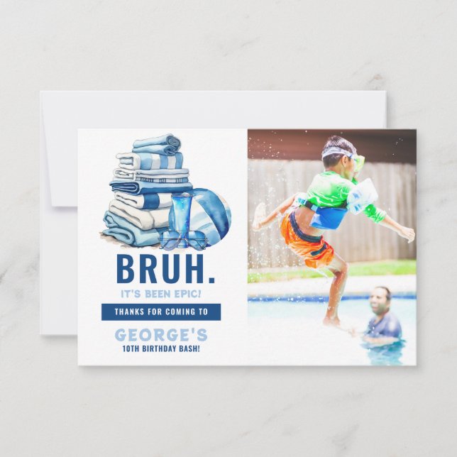 Födelsedag i BRUH Blue Bassäng Party Tack Kort (Framsida)