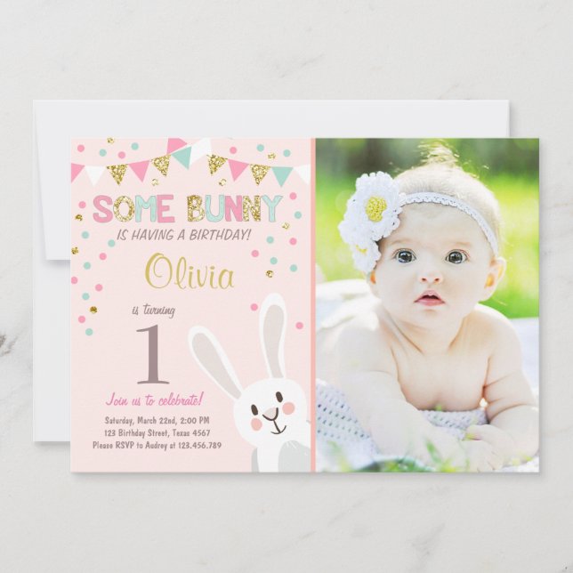 Födelsedag i Bunny Påsk Vår Inbjudningar (Framsida)