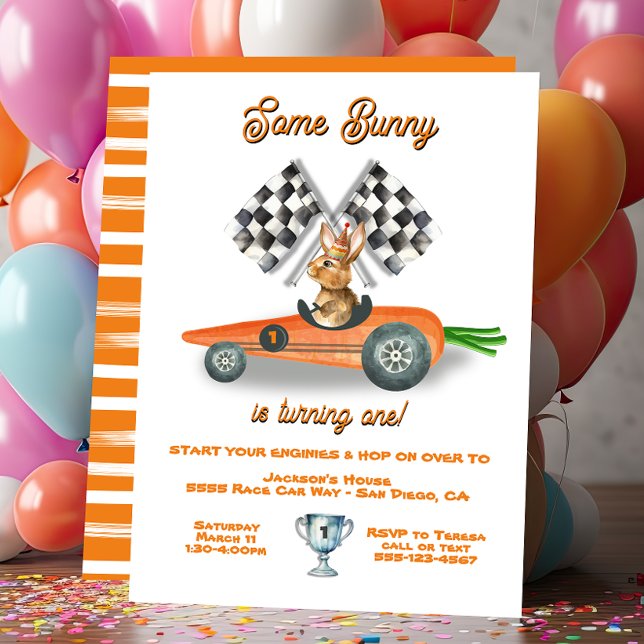 Födelsedag i Bunny Tävling Car Påsk Vår Inbjudningar (Skapare uppladdad)
