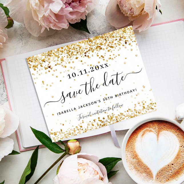 Födelsedag i guld budget spara datumet flygblad (Skapare uppladdad)