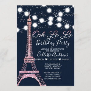 Födelsedag i marinen Paris Eiffel Torn Glitter Lju Inbjudningar