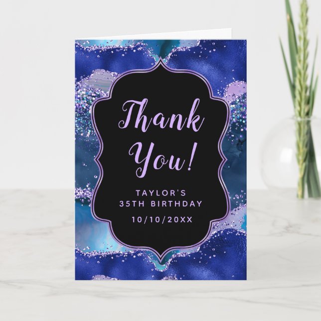 Födelsedag i mörk blått och Lila Oceanagat Tack Kort (Framsida)