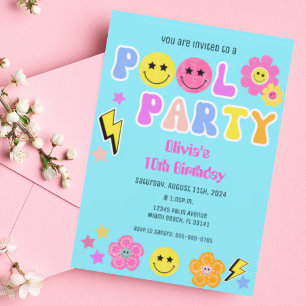 Födelsedag i Preppy Retro Y2K Bassäng Party Lyckli Inbjudningar
