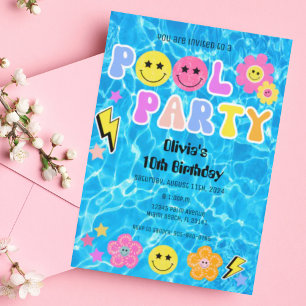 Födelsedag i Preppy Retro Y2K Bassäng Party Lyckli Inbjudningar