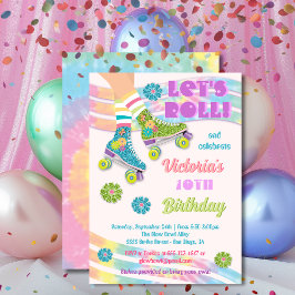 Födelsedag i Roller Skating Retro Glitter Hippie Inbjudningar